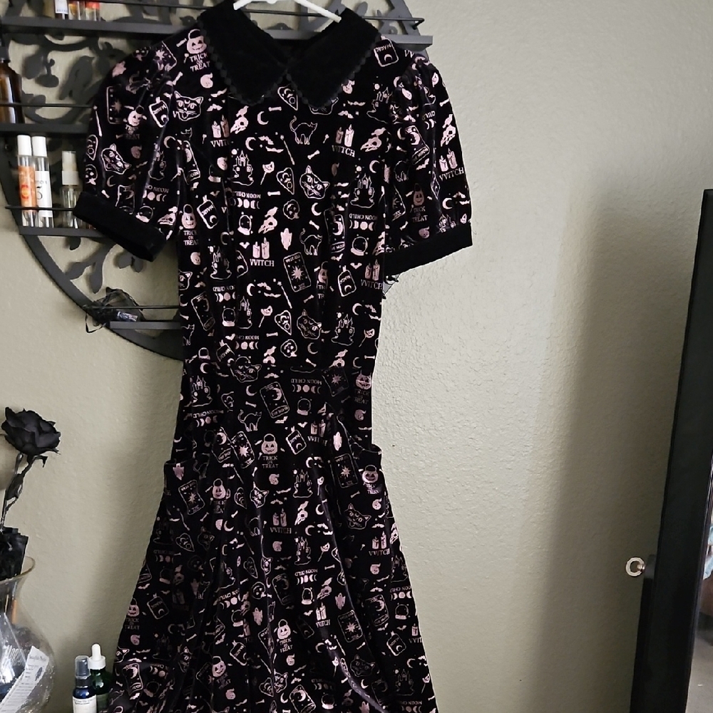 Collectif Black and Pink Long Sleeve Dress